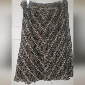 Ann Taylor Black and Brown Geometric Midi Skirt